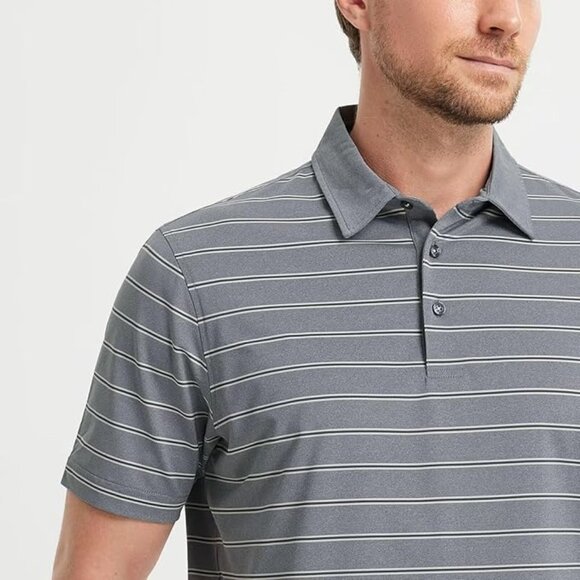 M MAELREG Men's Short Sleeve Dry Fit Light Grey Stripe Performance Polo Size L - Picture 5 of 6